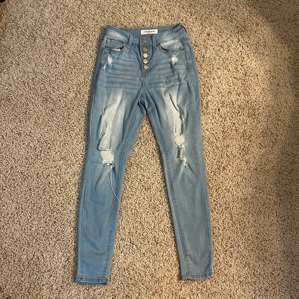 Enjean Size 0 Ripped Skinny Light Blue Jeans